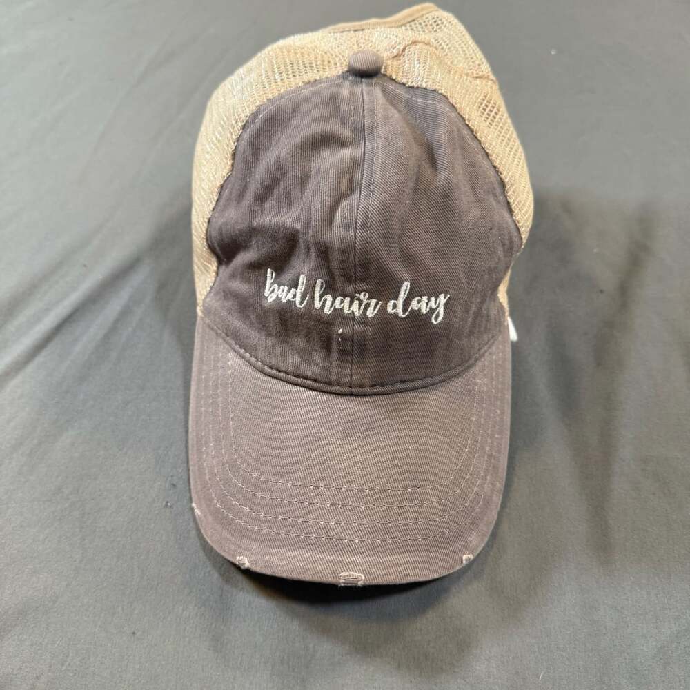 Bad Hair Day Distressed Trucker Cap Brown Mesh Ponytail